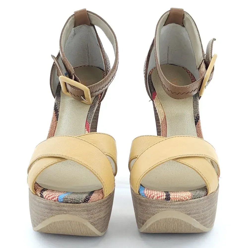 Vtg Levity Platform Heels 6.5 Yellow Chunky Sky‎ High Boho Y2K 70s Retro 5